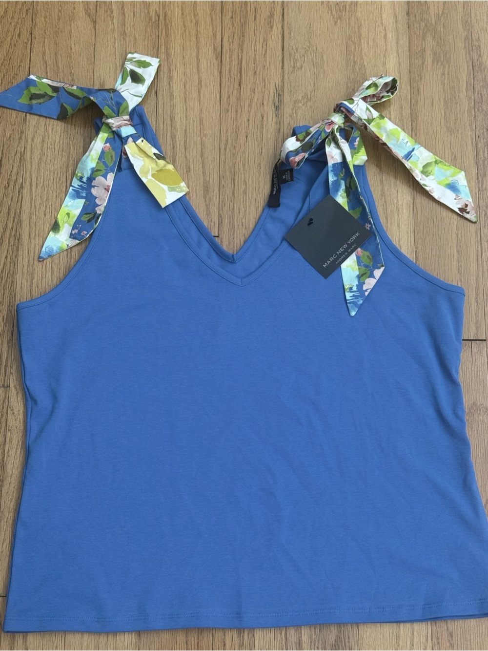Marc New York Periwinkle V-Neck Tank with Floral Tie Straps
